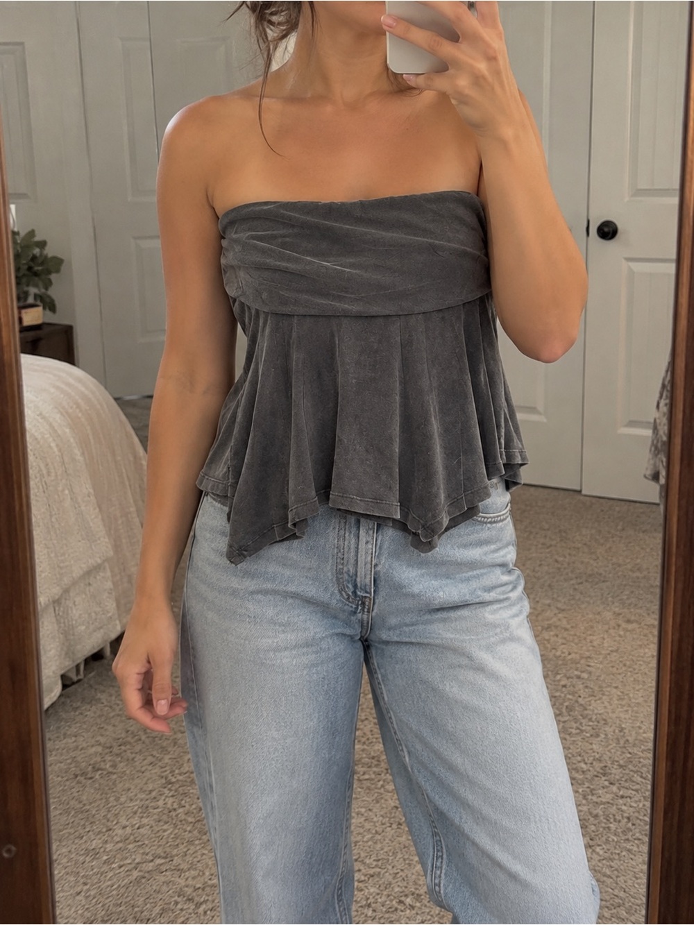 aerie Strapless Peplum Camisole in Charcoal